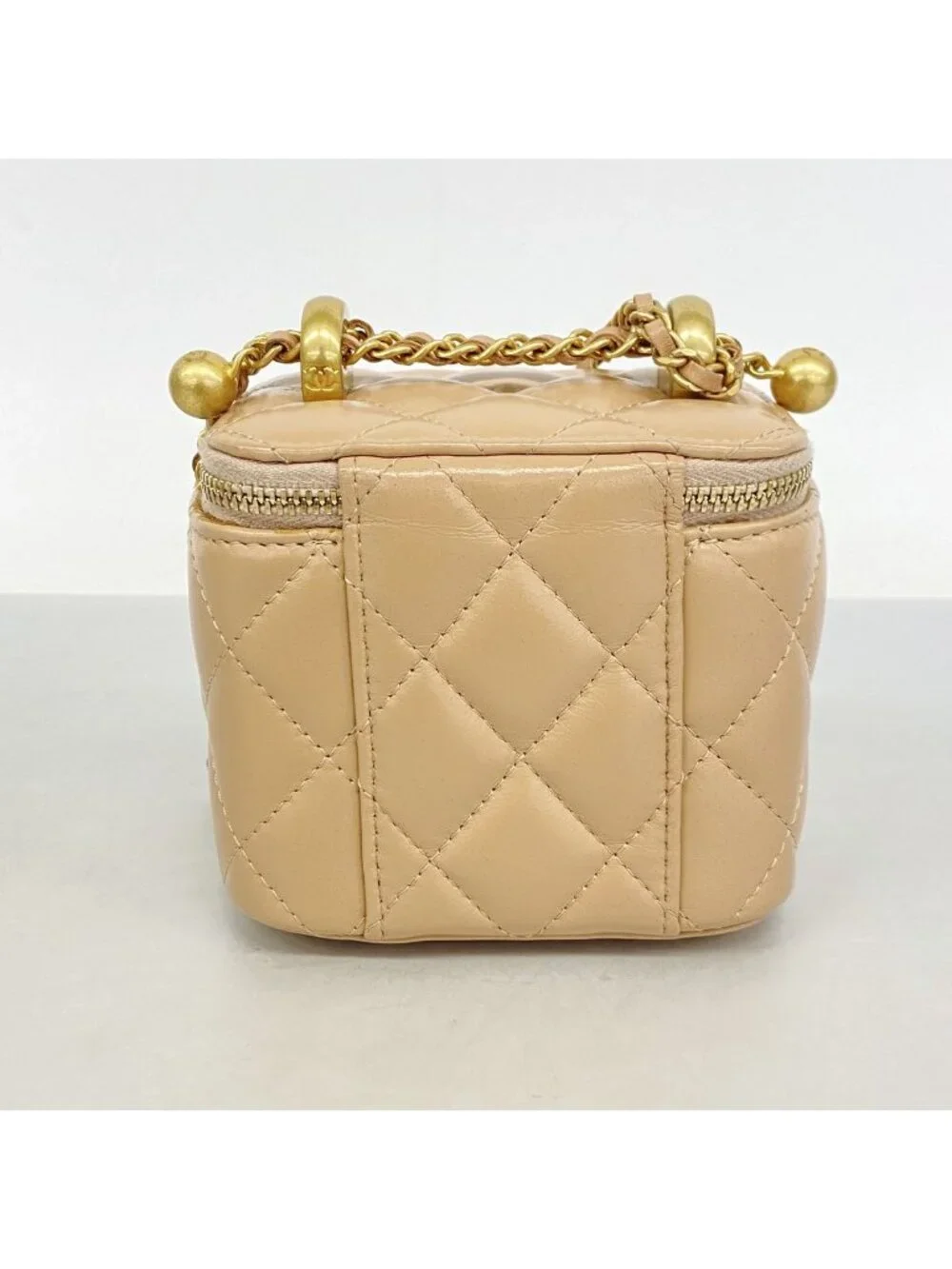 Chanel Vanity Bag Quilted Lambskin Pink Beige Gold